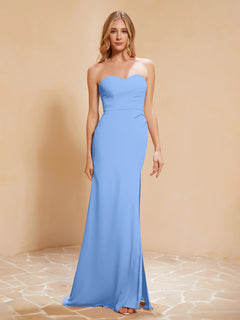 Sweetheart Sheath Chiffon Dress With Slit Blue Plus Size