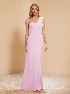 Sweetheart Sheath Chiffon Dress With Slit Blushing Pink Plus Size