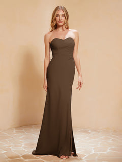 Sweetheart Sheath Chiffon Dress With Slit Brown Plus Size