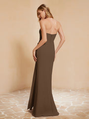 Sweetheart Sheath Chiffon Dress With Slit Brown
