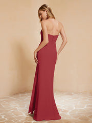 Sweetheart Sheath Chiffon Dress With Slit Burgundy