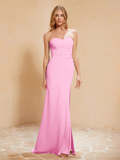 Sweetheart Sheath Chiffon Dress With Slit Candy Pink Plus Size