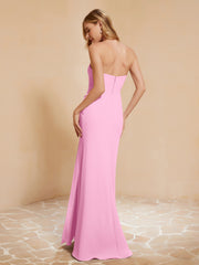 Sweetheart Sheath Chiffon Dress With Slit Candy Pink