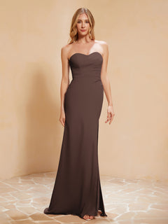 Sweetheart Sheath Chiffon Dress With Slit Chocolate Plus Size