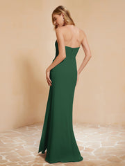 Sweetheart Sheath Chiffon Dress With Slit Dark Green