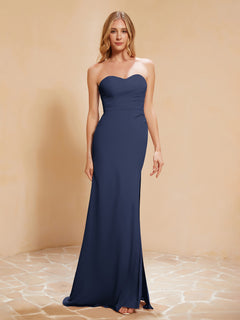 Sweetheart Sheath Chiffon Dress With Slit Dark Navy Plus Size