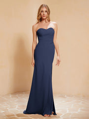Sweetheart Sheath Chiffon Dress With Slit Dark Navy