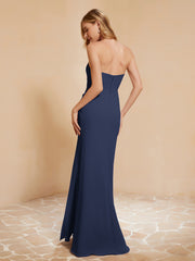 Sweetheart Sheath Chiffon Dress With Slit Dark Navy