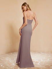 Sweetheart Sheath Chiffon Dress With Slit Dusk