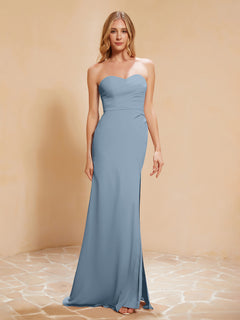 Sweetheart Sheath Chiffon Dress With Slit Dusty Blue Plus Size