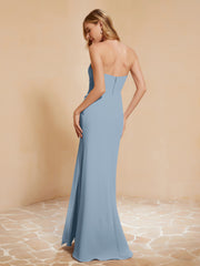 Sweetheart Sheath Chiffon Dress With Slit Dusty Blue Plus Size