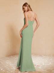 Sweetheart Sheath Chiffon Dress With Slit Dusty Sage