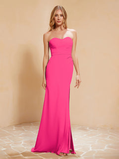 Sweetheart Sheath Chiffon Dress With Slit Fuchsia Plus Size