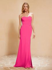 Sweetheart Sheath Chiffon Dress With Slit Fuchsia