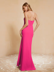 Sweetheart Sheath Chiffon Dress With Slit Fuchsia