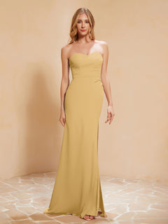 Sweetheart Sheath Chiffon Dress With Slit Gold Plus Size