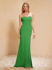 Sweetheart Sheath Chiffon Dress With Slit Green
