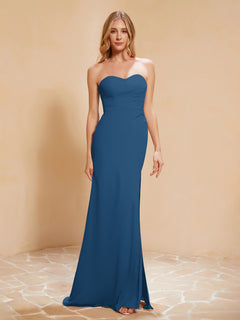 Sweetheart Sheath Chiffon Dress With Slit Ink Blue Plus Size