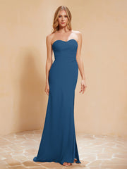 Sweetheart Sheath Chiffon Dress With Slit Ink Blue