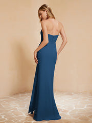 Sweetheart Sheath Chiffon Dress With Slit Ink Blue