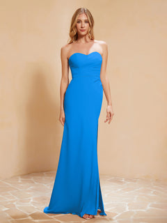 Sweetheart Sheath Chiffon Dress With Slit Ocean Blue Plus Size