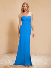 Sweetheart Sheath Chiffon Dress With Slit Ocean Blue