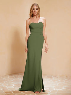 Sweetheart Sheath Chiffon Dress With Slit Olive Green