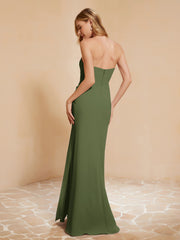 Sweetheart Sheath Chiffon Dress With Slit Olive Green