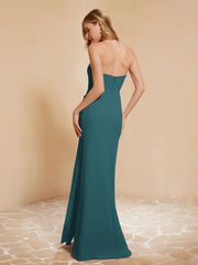 Sweetheart Sheath Chiffon Dress With Slit Peacock