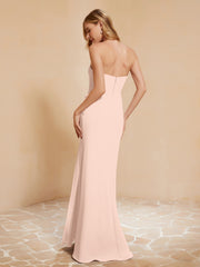Sweetheart Sheath Chiffon Dress With Slit Pearl Pink