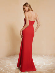 Sweetheart Sheath Chiffon Dress With Slit Red