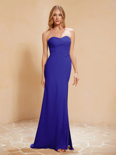 Sweetheart Sheath Chiffon Dress With Slit Royal Blue Plus Size