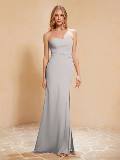 Sweetheart Sheath Chiffon Dress With Slit Silver Plus Size