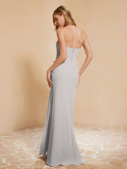 Sweetheart Sheath Chiffon Dress With Slit Silver Plus Size