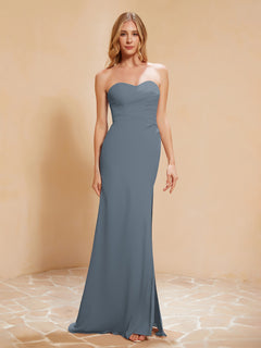 Sweetheart Sheath Chiffon Dress With Slit Slate Blue Plus Size