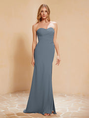 Sweetheart Sheath Chiffon Dress With Slit Slate Blue