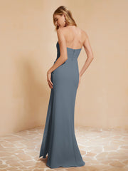 Sweetheart Sheath Chiffon Dress With Slit Slate Blue