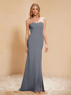 Sweetheart Sheath Chiffon Dress With Slit Steel Grey Plus Size