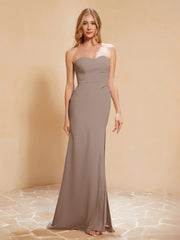 Sweetheart Sheath Chiffon Dress With Slit Taupe Plus Size
