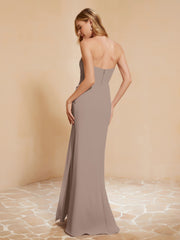 Sweetheart Sheath Chiffon Dress With Slit Taupe
