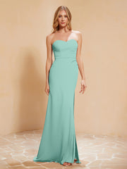 Sweetheart Sheath Chiffon Dress With Slit Turquoise