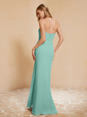 Sweetheart Sheath Chiffon Dress With Slit Turquoise
