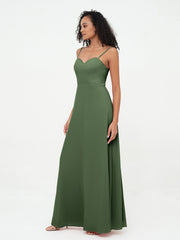 Spaghetti Straps Chiffon Dresses with Sweetheart-Olive Green Plus Size
