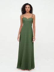 Spaghetti Straps Chiffon Dresses with Sweetheart-Olive Green Plus Size