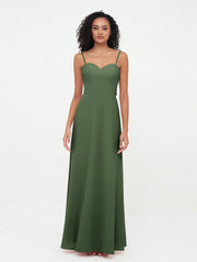 Spaghetti Straps Chiffon Dresses with Sweetheart-Olive Green