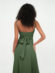 Spaghetti Straps Chiffon Dresses with Sweetheart-Olive Green