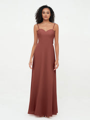Spaghetti Straps Chiffon Dresses with Sweetheart-Terracotta