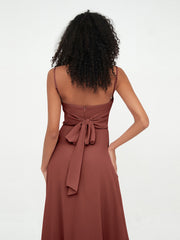 Spaghetti Straps Chiffon Dresses with Sweetheart-Terracotta