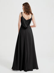 V-neck Chiffon Dresses with Beaded Straps-Black