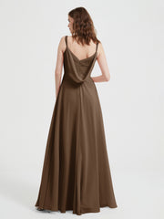 V-neck Chiffon Dresses with Beaded Straps-Brown